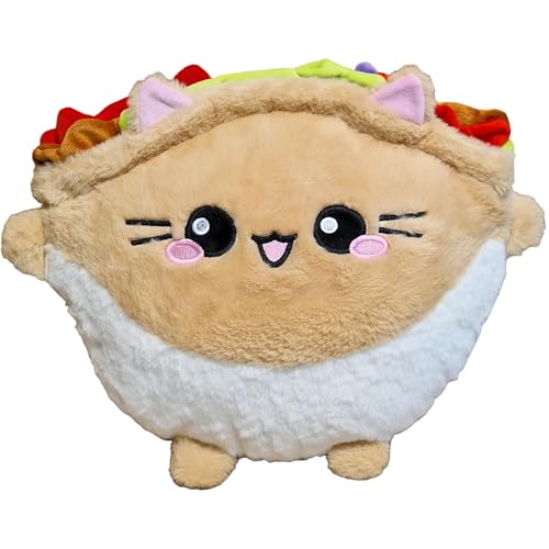 moodrush® 🥙 😺 Baby DÖNER Cat | Kebab Katze | Fast Food Plüschtier Kuscheltier Kebap Stofftier Kawaii Gyros Pita Kissen Kitty flauschig | waschbar, ca. 40 cm | Versand aus Deutschland