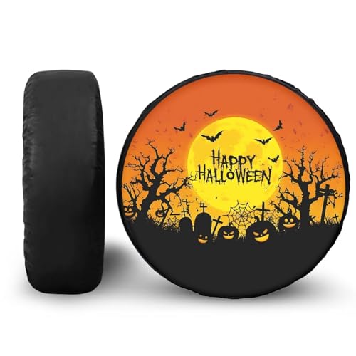 Image of Spare Tire Cover PU Leather, Halloween Night Scene Wheel Covers Waterproof Dust-Proof, Universal Fit for RV Trailer SUV Truck Camper, Accessories 18 Inch for Tire Diameter 33 inch-34 inch