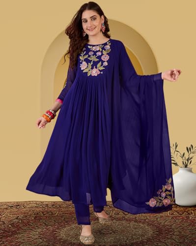 Image of Amazon Brand - Tavasya Women Zomato Thread Cording Embroide Kurta with Pant and Dupatta|Salwar Suit|Kurta Set|3 Piece Set