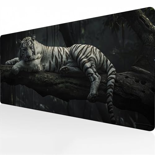 Zuooyi Gaming Mouse Mat XXL Large Mouse Pad 35.4x11.8x0.08 inch Long Mousepad Extended Large Desk Pad with Non-Slip Base and Stitched Edge for PC, Laptop, Game, Home (Animal Tiger)