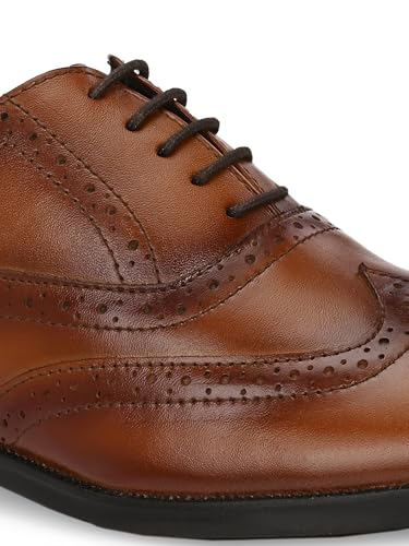 Image of Men Tan Leather Brouge Wingtip Oxford Shoes