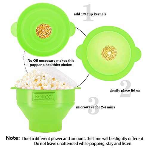 Image of The Original Korcci Microwaveable Silicone Popcorn Popper, BPA Free Microwave Popcorn Popper, Collapsible Microwave Popcorn Maker Bowl, Dishwasher Safe - Green (Pack of 2)