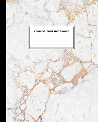 Composition Notebook: White Marble and Shiny Gold Inlay, Journal for Girls, Kids, School, Students and Teachers (College Ruled 8 x 10, 100 pages) image 3
