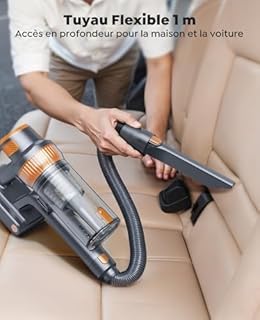 SMOTURE Aspirateur Balai sans Fil 600W/50KPa/65Min, Aspirateur sans Fil Puissant avec Tuyau Extensible 1m, Charge Murale, Mode Auto, Aspirateur Balai Écran LCD pour Poils d’Animaux/Sols/Tapis/Voiture