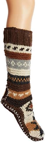 Tibetan SocksHand Knit Wool Fleece Lined Long Slipper Socks with Non Slip Soles