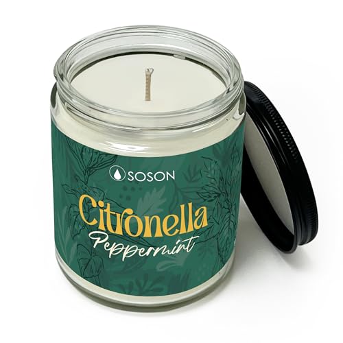 Simply Soson Citronella Peppermint 9oz Scented Candle Fresh Mint Aromatherapy Candle for Indoor & Outdoor Use Summer Home Fragrance