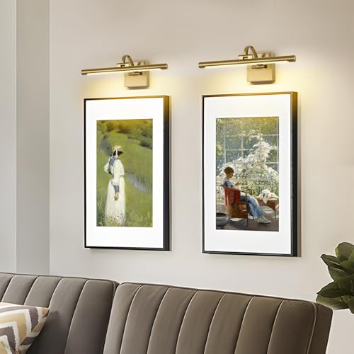 Image of DESOOP Brass Picture Lights for wall Hard-Wired LED Picture Lighting Dimmable Art Light Gallery Lighting for Wall Portraits Artwork 15.75 inch 7W Warm White (Pack of 2)
