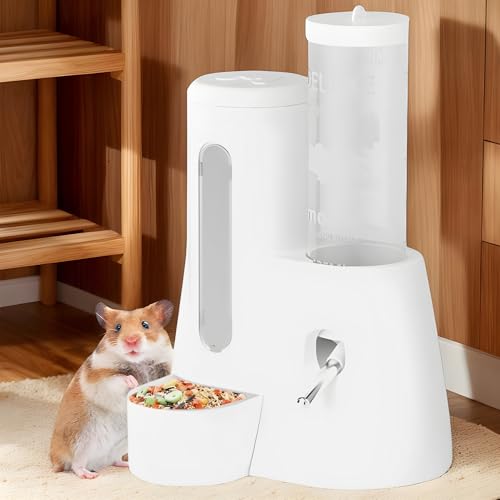 Hamster-Tränke Mit Halterung – Anti-Tropf-Wasserer Für Meerschweinchen – 2-in-1 Auto-Tränke Mit Futterbehälter – 300 Ml Futter + 125 Ml Wasser Für Hamster, Hase