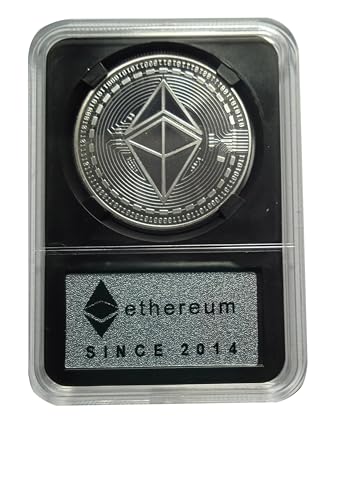 ethereum Moneda Fisica Bañada en Plata con Protector Acrilico De Luxe