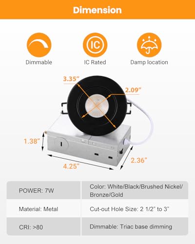 Image of POPANU 3 inch Black Recessed Lights, 7W Canless Gimbal Soffit Lighting, Canless Lights, 5CCT Dimmable 90Tilt Wafer 3 inch Light, Retrofit Rotatable Eyeball Swivel Spot Downlight 6 Pack Black