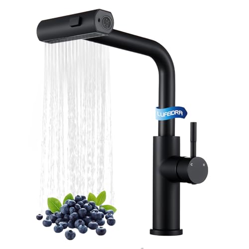 Grifo de cocina con pulverizador extraíble, grifo de fregadero de cocina de un solo agujero con pulverizador extraíble para caravana, cocina, cámper, negro mate