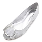 YFZBJY Mujer Satén Planos Bailarina para Punta RedondaDama Honor Boda Zapatos,Plata,44 EU