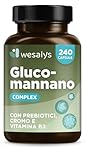 GLUCOMANNANO FORTE 4.200 mg per Dose Giornaliera, 240 CAPSULE, Made in Italy, Arricchito con Cromo, Vitamina B3 e Prebiotici; Fibra Vegetale, Integratore Ad Alto Dosaggio, Wesalys