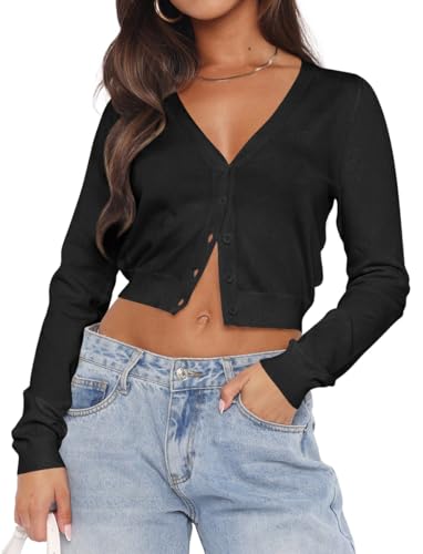 Image of Ezbelle Women's Long Sleeve Open Front Cropped Lightweight Cardigan Sweater Button Down Shirt 2026 Fall Tops