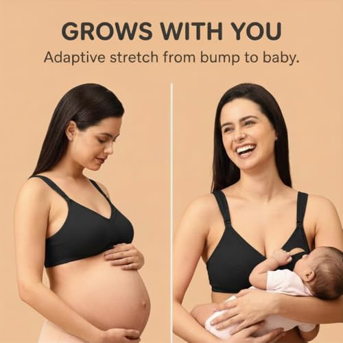 Image of The Mom Store Mom Nursing Bra | Full Coverage Non Padded Bra | Feeding Bra | Maternity Bra | Non Wired Bra | Cotton Blend