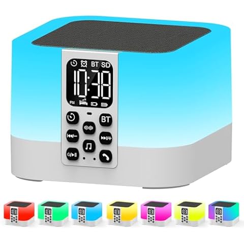 Gifts for Teen Boys Girls, Night Light Bluetooth Speaker, Multi-Color Changing Alarm Clock for Bedrooms, Dimmable Bedside Lamp, Best Birthday Gift Trendy Stuff for 8 - 14+ Years Old Teenage Girls Boys Cover