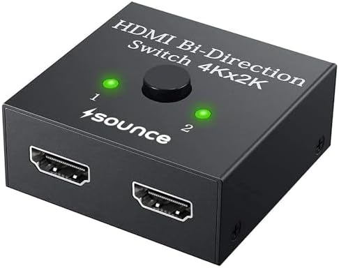 Sounce HDMI Switch 2 in 1 Out 4K 60hz HDMI Switcher 2 Port, Bi-Directional HDMI Switch Splitter 2 x 1/1 x 2, No Power Required, Sharing HD Video, PC Gaming Accessories