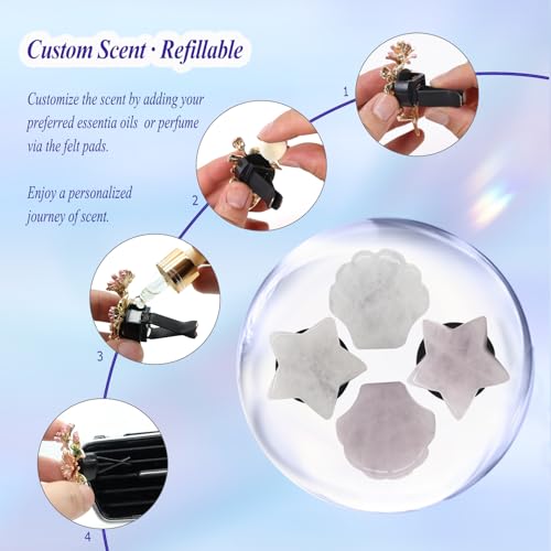 Image of ORIESSE Boho Car Decor,4pcs Beach Car Air Freshener Vent Clips,Natural Crystal Stone Stars Seashell Hippie Decoations for Women,Best Wishes for Lover and Friend (white and pink)