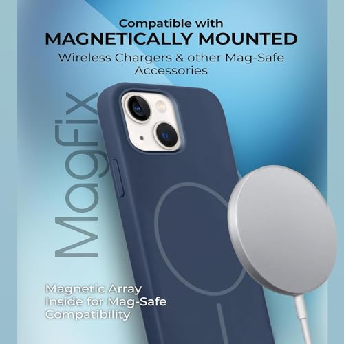 Image of iPhone 13 Silicone Magsafe Case | Shock Proof Design & Camera Protection | Premium Rubberised Apple iPhone 13 Cover (Microfiber Lining) | Magnetic Liquid Silicone - Navy Blue