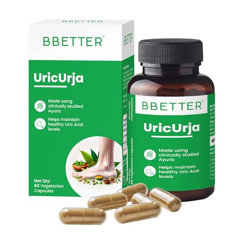 Image of BBETTER UricUrja - Lab Tested Ayurvedic Medicine for Uric Acid Levels Management | Supports Kidney Health | Gout Pain Relief Medicine | 60 Capsules for Healthy Uric Acid Levels