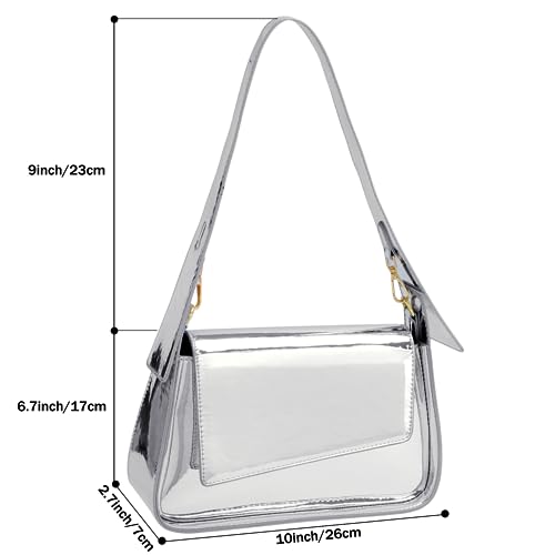 Image of Womens Y2k Sparkly Silver Hobo Bag Tote Evening Bag Metallic Clutch Satchel Shoulder Bag for Wedding Party Prom