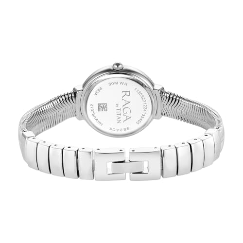Image of Titan Raga Viva Glam Plain 3 Hands Green Round Dial Silver A1Stainless Steel Strap Women's Watch - NU2737SM01