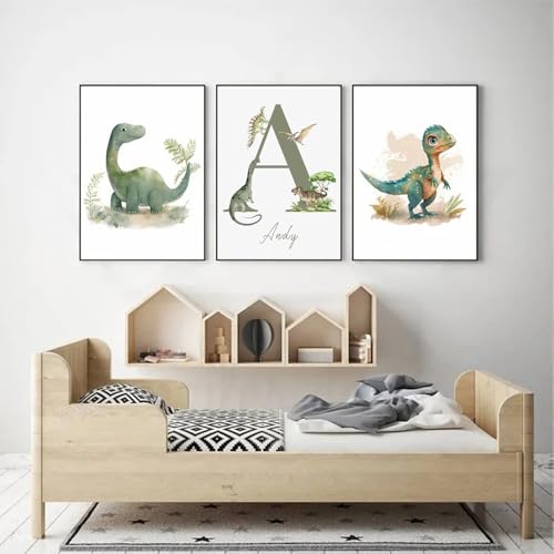 Miniatura 3 de Beiyiho Cuadros Dinosaurios Pared Niños Laminas Decorativas Habitacion Bebe Laminas Infantil Verde Poster Animales Niño Lienzo