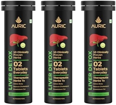 Auric Liver Detox Supplement | Plant Based Liver Support Supplement | Milk Thistle With 9 More Ayurvedic Herbs | Clinically Researched | Drop, Dissolve, Fizz, Drink | Pack Of 60 Veg Tablets | Liv 365