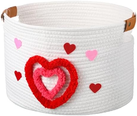 Yookeer Valentine Gift Basket with Handles, Cute Woven Heart Bask...
