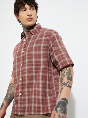Image of Max URB N Men Half Sleeves Checked Slim Fit Cotton Shirt