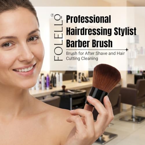 Image of FOLELLO Professional Hairdressing Stylist Barber Brush for After Shave and Hair Cutting Cleaning, Face Neck Duster, Hair Sweep Brush for Salon, Soft Barber Face Cleaning Hairbrush
