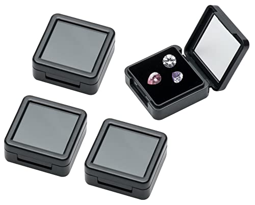 6 Pcs Gemstone Display Box Jewelry Box Container With Glass Top Lids For Gems, Coins,Diamond 1.6" Easy Open (Black) #TOP11