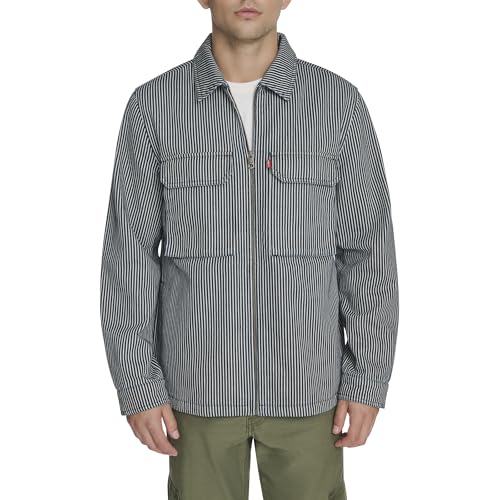 Levi's Men's 2-Chest Pocket Workwear Shacket, Navy/Cream Railroad Stripe, XX-Large