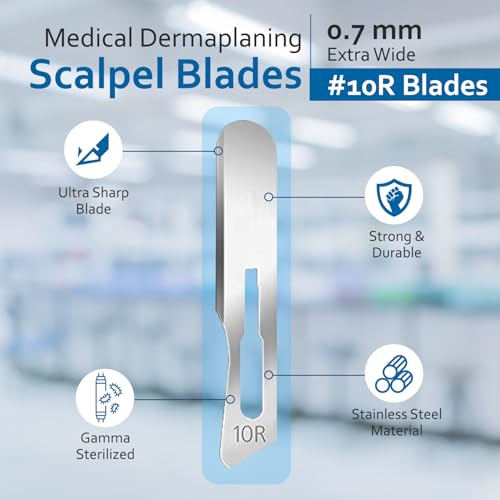 Pakcan DERM-100PCS 100 Pcs #10R Dermaplaning Scalpel Blades 0.7 Mm Extra Wide Sterile Blades Carbon Steel thumb #1