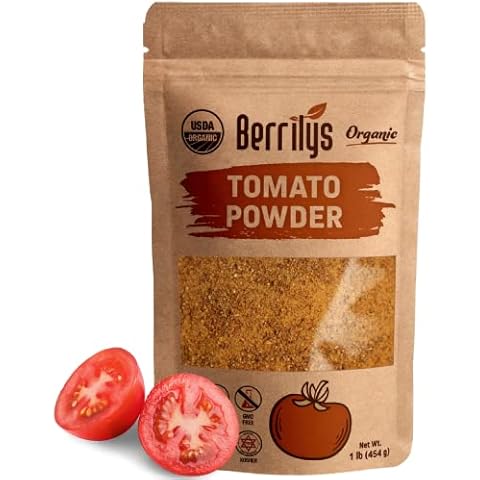 Berrilys, Organic Dried Tomato Powder, 454 gr, Salted, Seasoning, dehydrated, Alternative to Tomato Paste, Great Pizza Topping, Pasta Sauce, Can Be Used as Herbs Cover