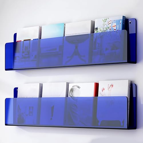 SGKOMN 1 2 3Pack Revistero de acrílico, Estante Colgante para periódicos/Carpetas de Archivos/Registros/Papeles Sueltos/Paleta de Sombras de Ojos, Soporte de exhibición pa(2pack-blue-W60cm/23.6in)