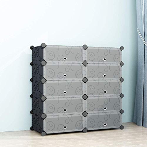 SIMPDIY Portable Shoe Rack Storage Organizer Shoe Box Storage System with Doors, Shoes,Accessories - Black (2x5 Cubes 93x37x90cm/37x15x36In)
