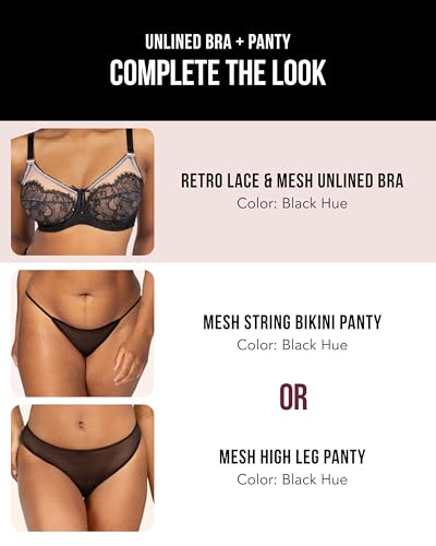 Image of Smart & Sexy Women's Full Coverage Unlined Underwire Bra, Lace & Mesh See Through Bra, Plus Size Lingerie Inspired Retro Bra