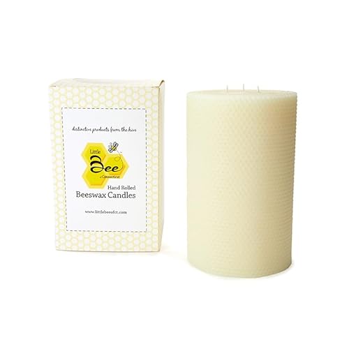 Little Bee of Connecticut Hand Rolled Beeswax Pillar Candles (5 x 8 Inch Triple Wick)