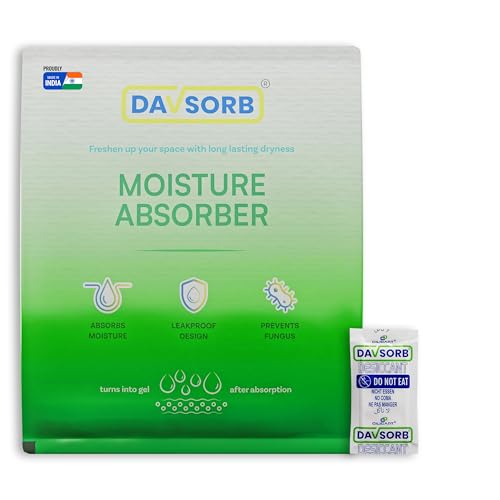 Image of DAVSORB Moisture Absorber Packet - Prevent Fungus, Dampness & Musty Odour - Multisize, White Color (Jumbo Pack of 100,5g each Small Sachets)
