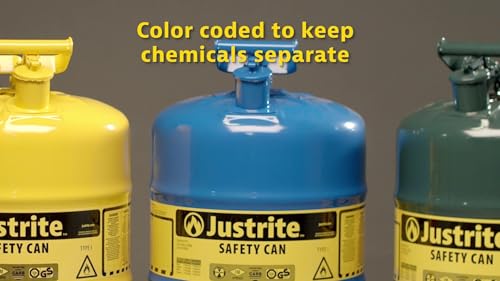 Justrite 5 Gallon Type I Blue Safety Can for Kerosene with Flame Arrester, Self-Closing Lid, and Funnel, Made in the USA, Galvanized Steel Flammable Storage Can, 7150310