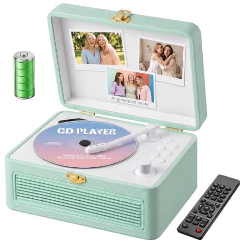 Gueray Lecteur CD Cuir Portable avec Haut-Parleurs 3600mAh Rechargeable Bluetooth pour Décoration Maison, Cadeau Festival Design Valise Rétro avec...