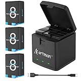 Artman Hero 8 Battery 1500mAh(3xPack) and 3-Channel LED USB Storage Charger for Gopro Hero 8 Black,Hero 7 Black,Hero 6/5 Black,Hero 2018(Fully Compatible with Gopro Hero 8 Battery and Hero 8 Charger)