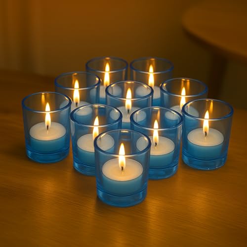 Pure Source India Tea Light Votive Glass Candle Holders – Perfect for Diwali, Weddings, Spa & Holiday Décor (Pack of 12, Blue)