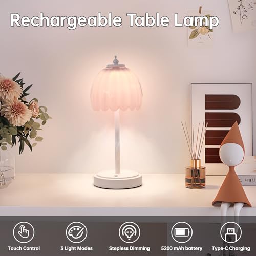 Image of Shenmoyl Rechargeable Table Lamp with 5200mAh Battery & Touch Control - 3 Adjustable Color Temperatures, Cordless Dimmable Table Light for Bedroom, Office Desk, Nightstand(Creamy Pink, 1 Pack