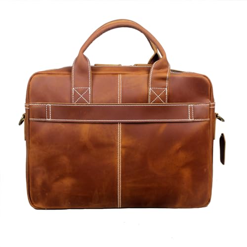 16" Full Grain Leather Briefcase Laptop Bag Shoulder Messenger Bag Classic Handbag for Business or Travel2