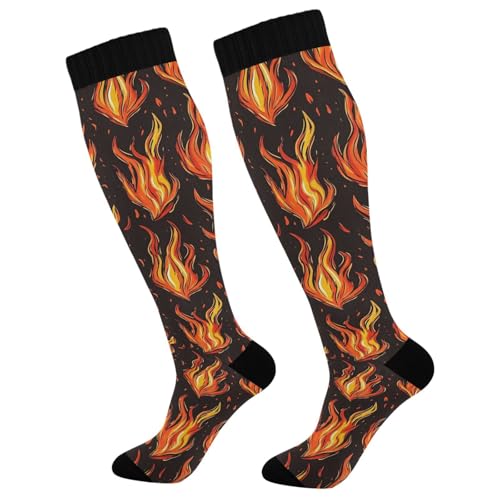Flames Fires Compression Socks for Women Men Knee High Socks for Running Athletic Nurse Cycling Sports