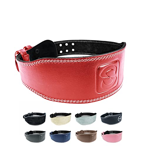 Weight-lifting Belt Gewichthebergürtel Kraftraining | Gym Gürtel Gewichtheben Powerlifting Belt für Kraftsport wie Deadlift, Body-Building, Kniebeugen und Fitness | Fitness-Gürtel mit Polster, Rot L