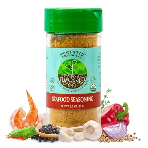 Flavor Seed Tidewater Organic Seafood Seasoning, All Purpose Fish Seasoning for Shrimp, Crab Meat, Lobster & Seafood Boils with Vegetables. Sugar Free, Vegan & Keto Friendly, Kosher, 2.3oz Shaker Jar