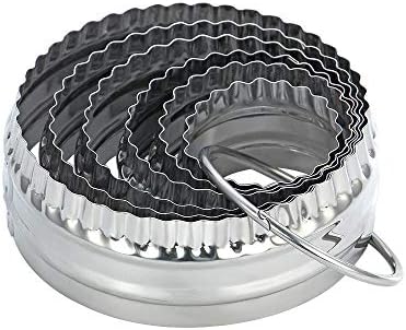 SurgeHai Fluted Cookie Cutters- Round Biscuit Cutters Set of 6 Pieces, Double Sided Fluted and Plain Edge Cookie Cutters, Stainless Steel